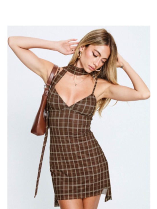 brown plaid dress princess polly Love Unknown Scarf Tie Mini | Check | Womens Shirt dress